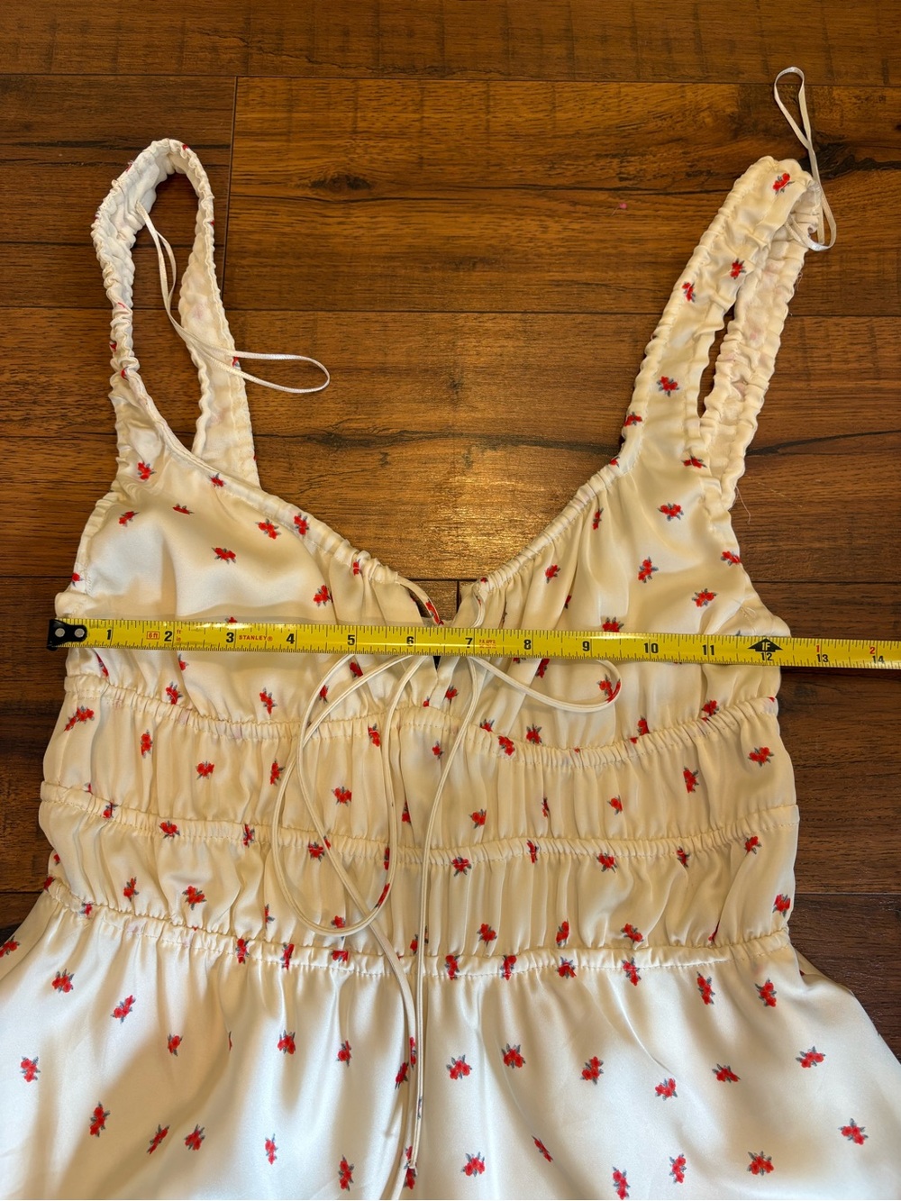 Zara Floral Satin Mini Dress Size XS Red Cream Cottagecore EUC - Picture 6 of 8